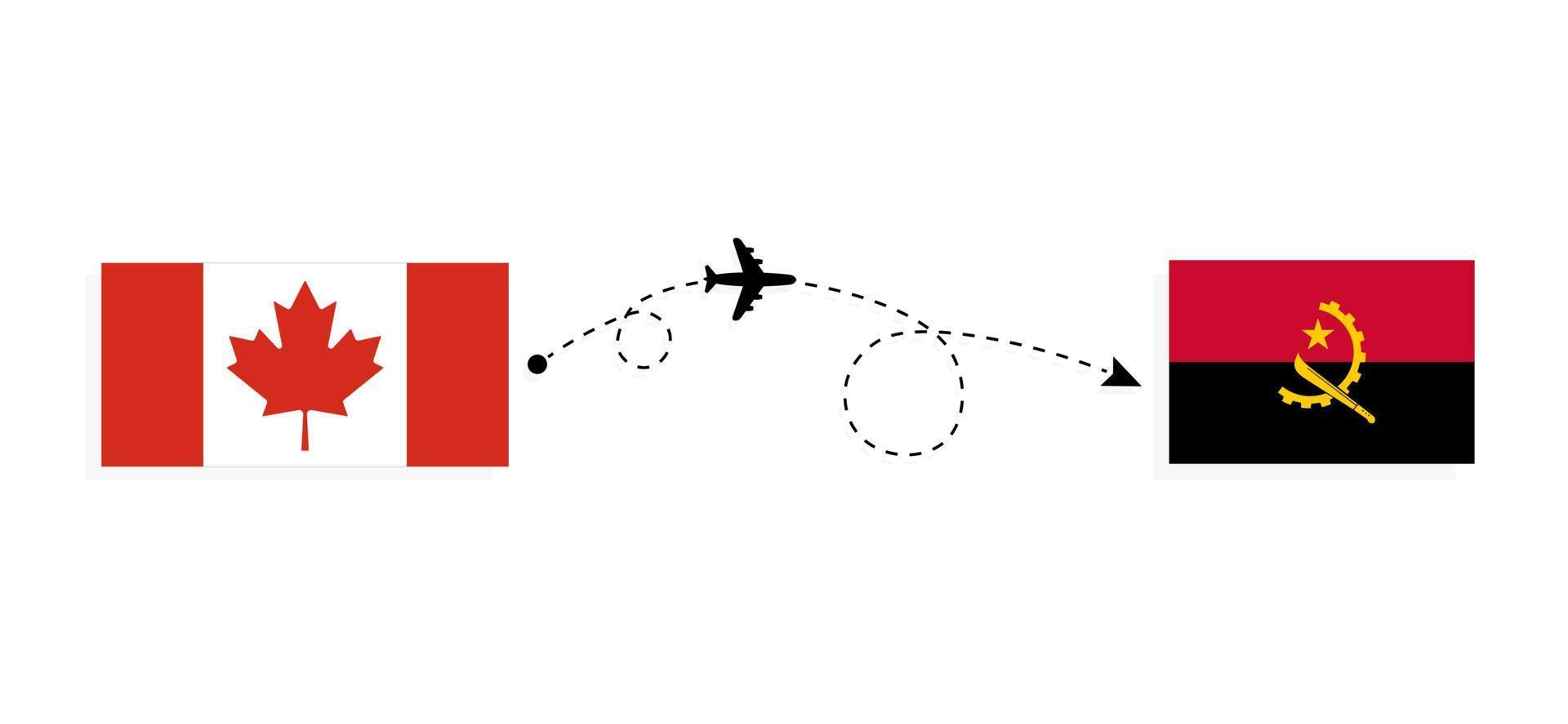 vuelo y viaje desde canadá a angola en avión de pasajeros concepto de viaje vector