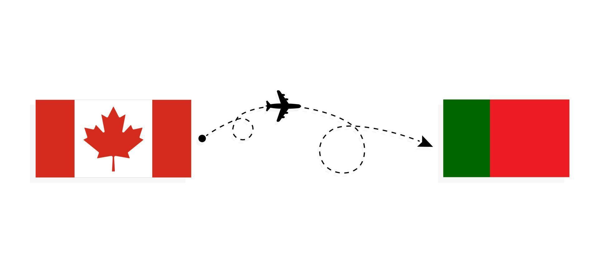 vuelo y viaje de canadá a portugal en avión de pasajeros concepto de viaje vector