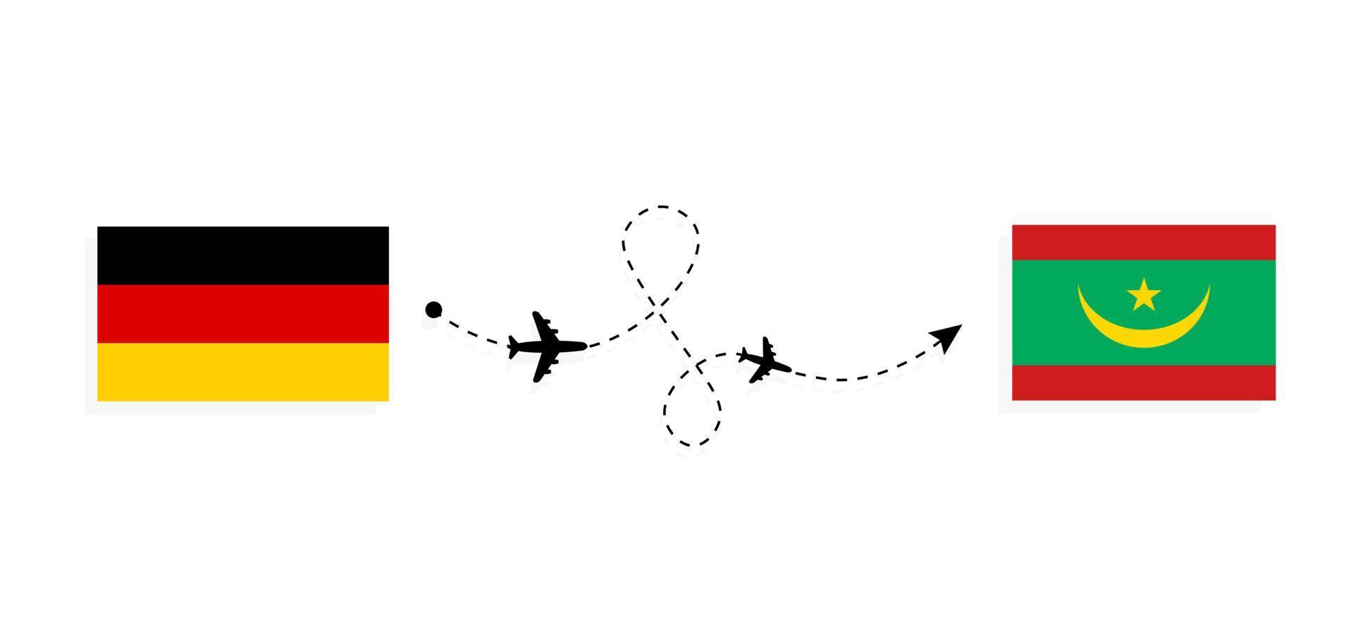 Vuelo y viaje desde Alemania a Mauritania en avión de pasajeros concepto de viaje vector
