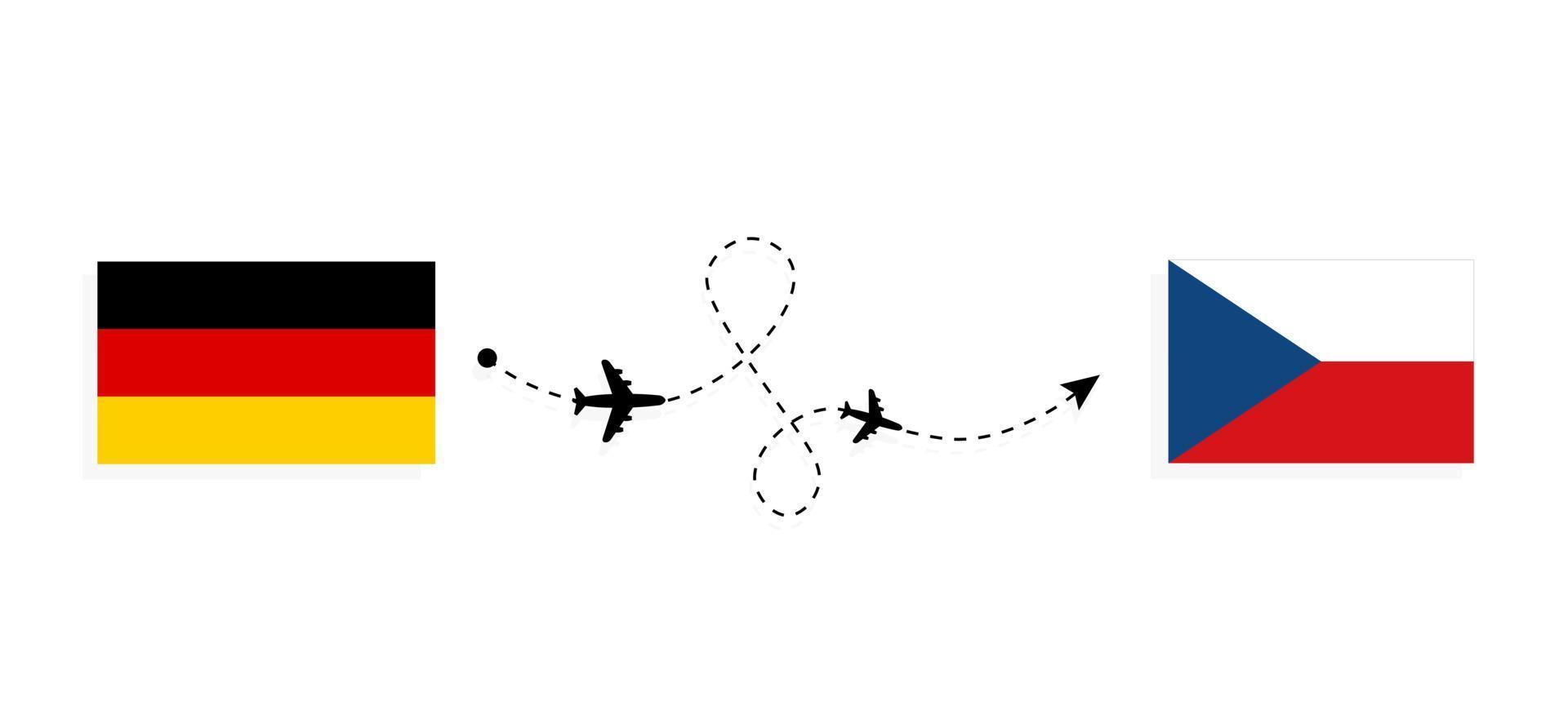 Vuelo y viaje desde Alemania a Chequia en avión de pasajeros concepto de viaje vector