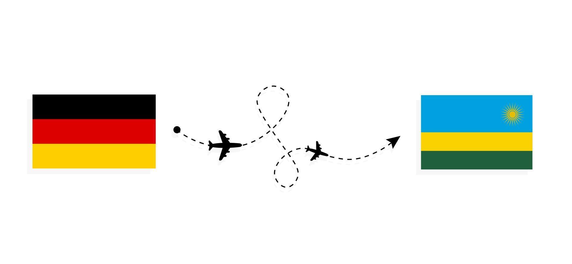 Vuelo y viaje desde Alemania a Ruanda en avión de pasajeros concepto de viaje vector