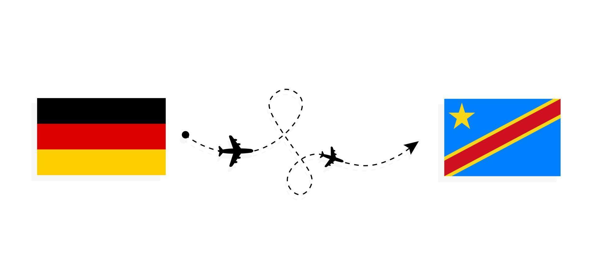 Vuelo y viaje desde Alemania a la República Democrática del Congo en avión de pasajeros concepto de viaje vector