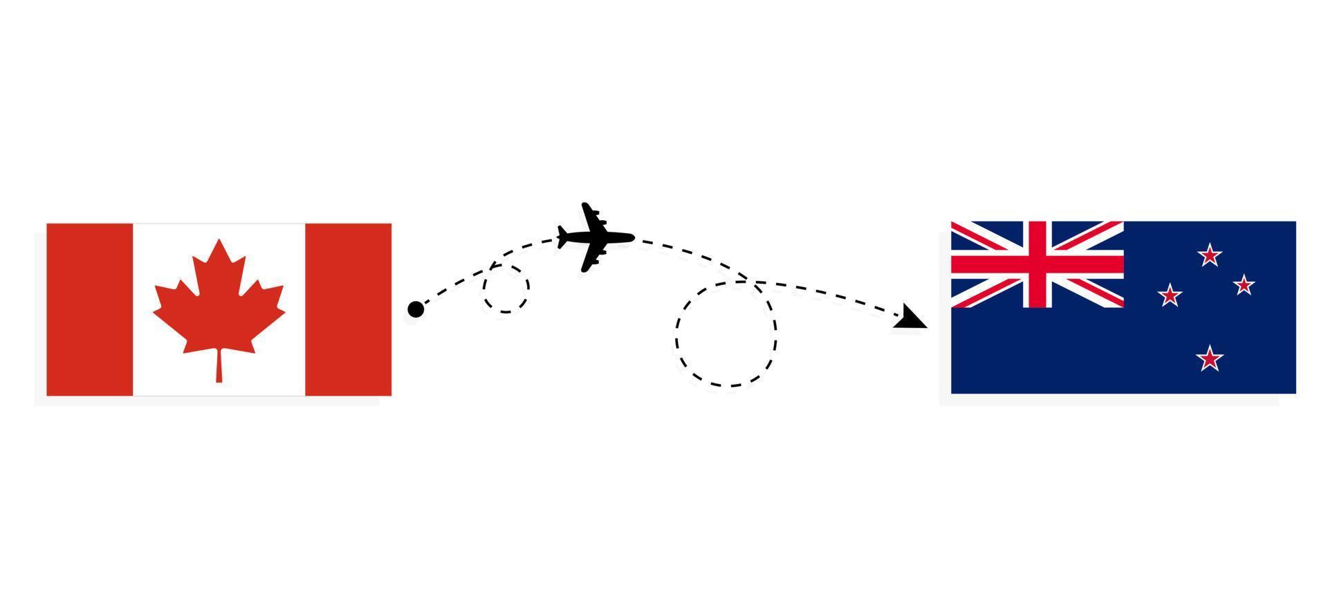 vuelo y viaje desde canadá a nueva zelanda en avión de pasajeros concepto de viaje vector