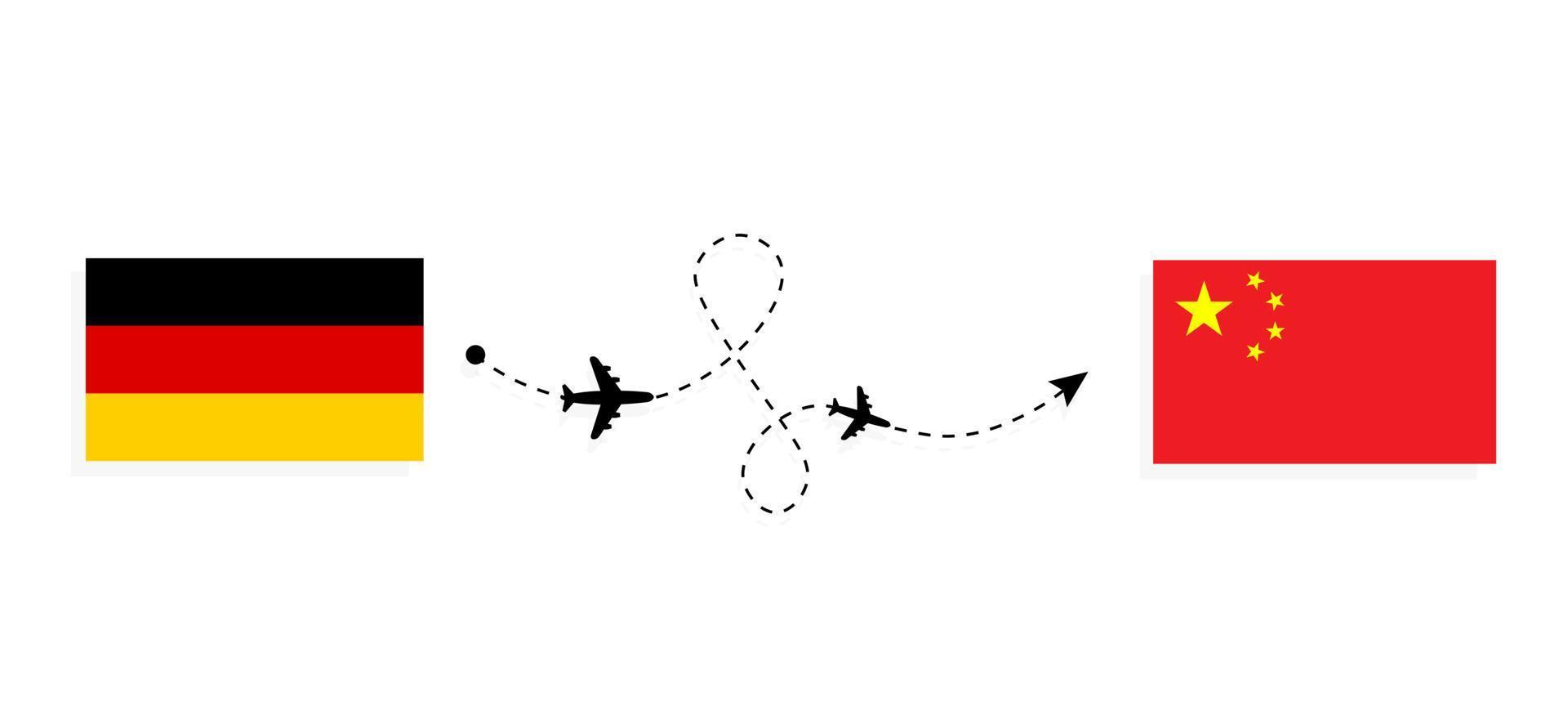 vuelo y viaje desde alemania a china en avión de pasajeros concepto de viaje vector