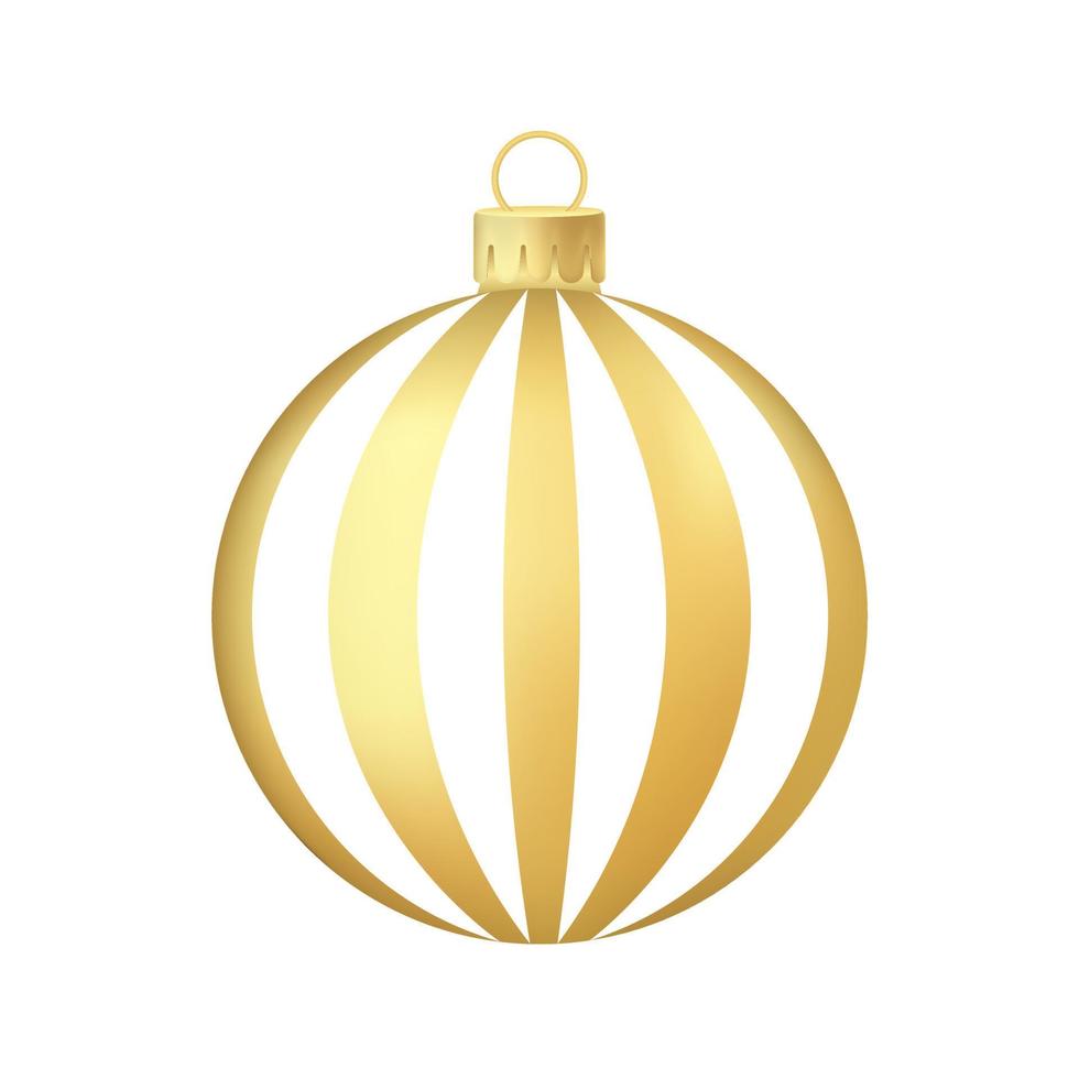 Gold Christmas tree toy or ball Volumetric and realistic color illustration vector