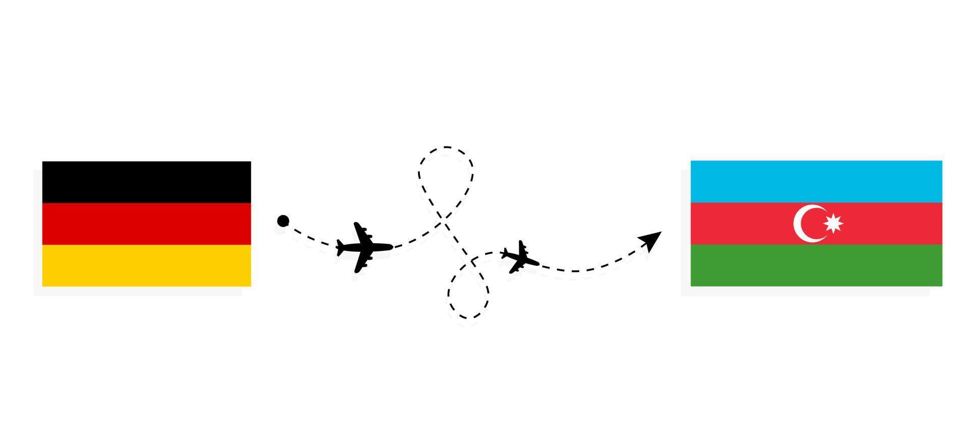 Vuelo y viaje desde Alemania a Azerbaiyán en avión de pasajeros concepto de viaje vector