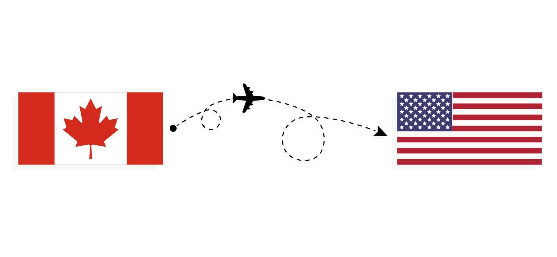 Vuelo y viaje desde Canadá a EE. UU. en avión de pasajeros, concepto de viaje vector