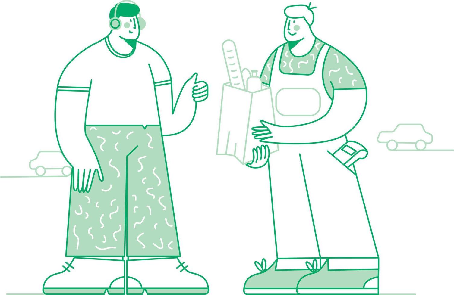 Delivery man giving parcel to man vector