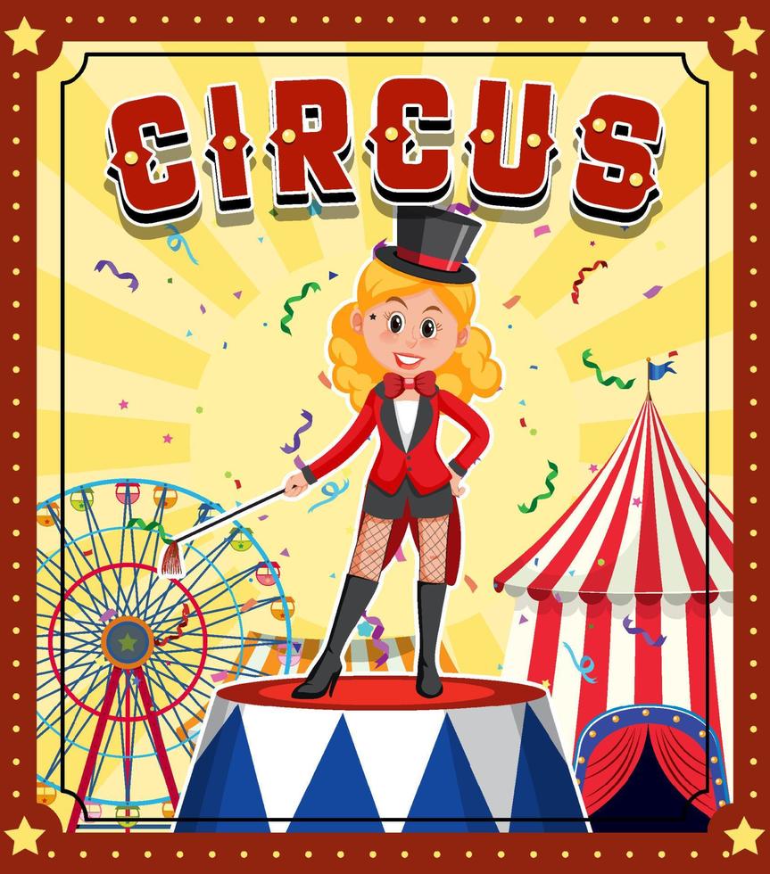 Diseño de banner de circo con niña maga. vector