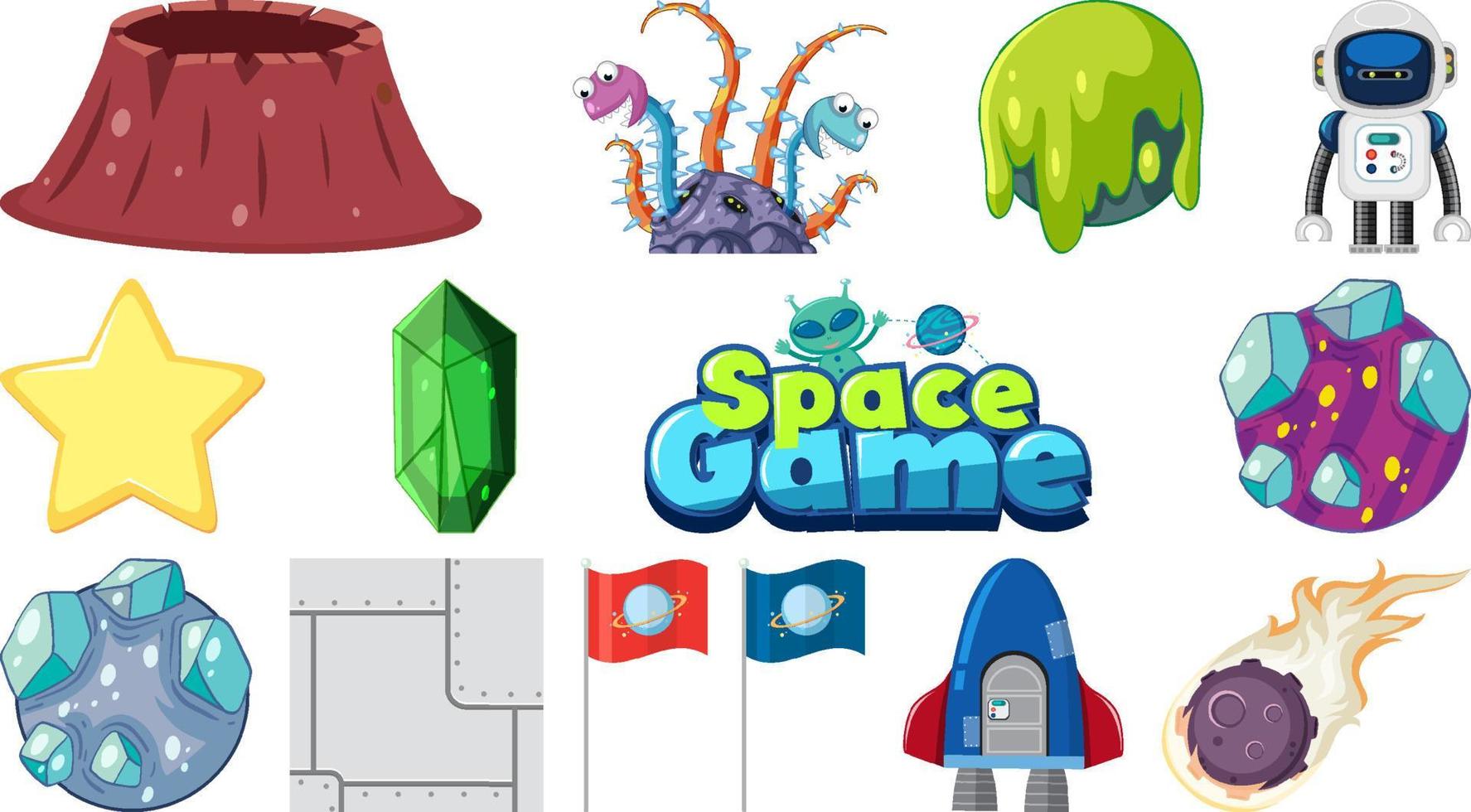 Set of isolated fantasy space game objects and elements vector