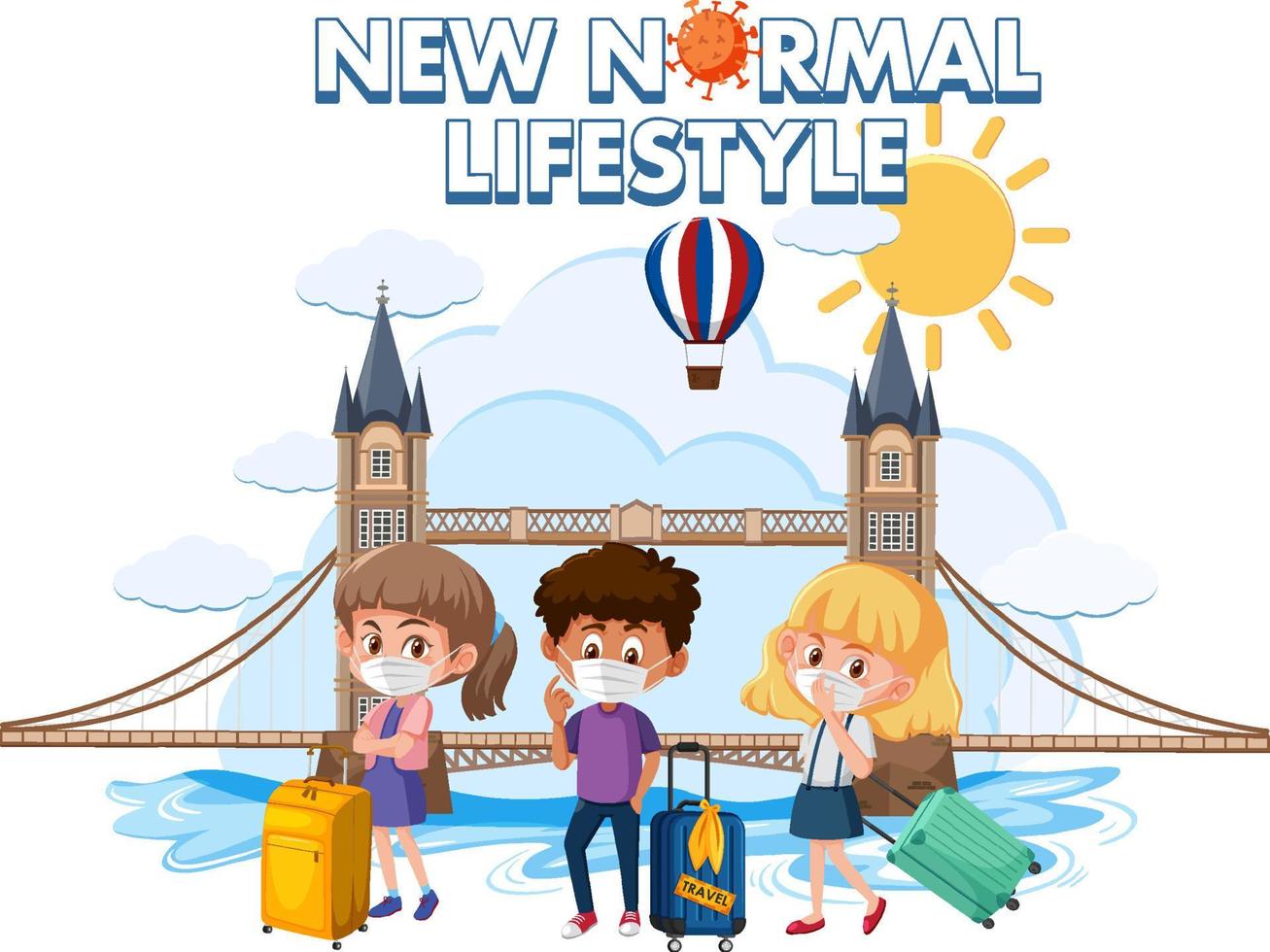 New normal lifestyle logo with people travel during covid-19 pandemic vector