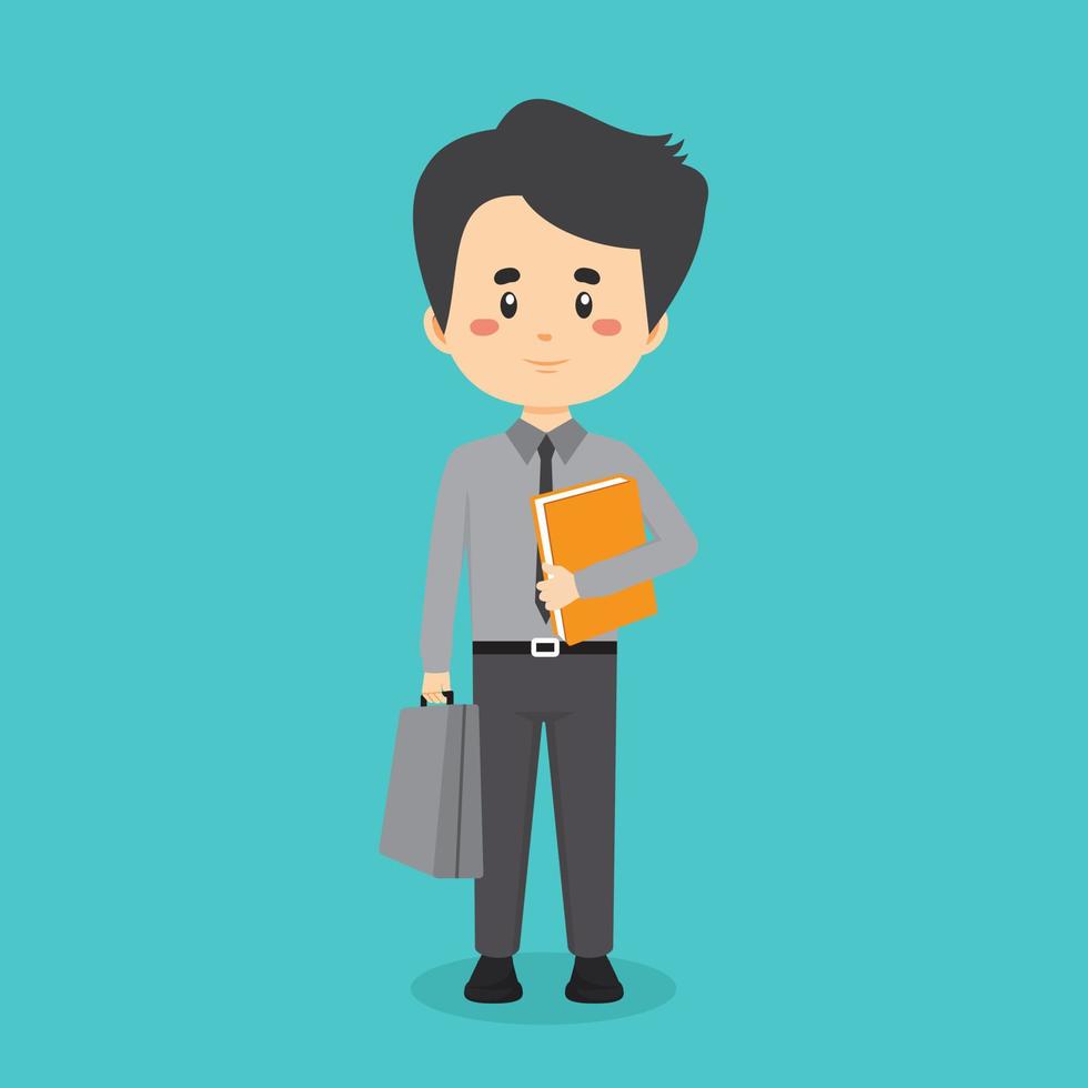 Business Character Standing With File and Briefcase vector