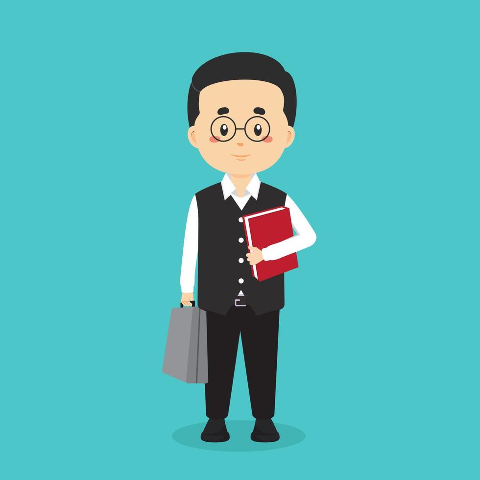 Teacher Character Standing With File and Briefcase vector