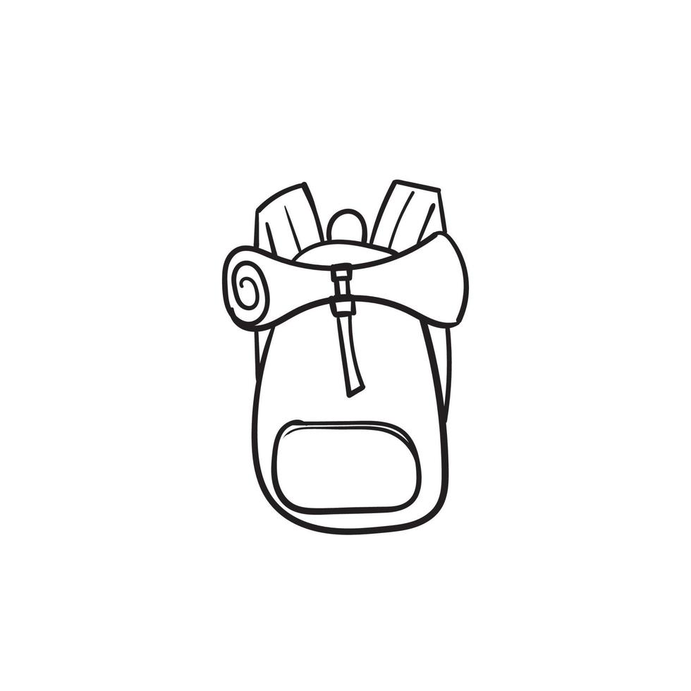 hand drawn doodle backpack illustration with line art style vector