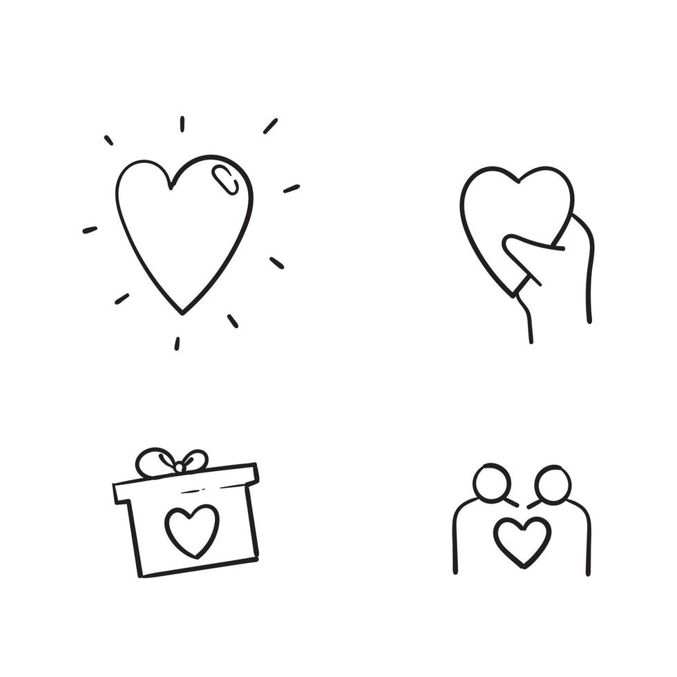 hand drawn Friendship and love line icons. Interaction, Mutual understanding and assistance business. Trust handshake, social responsibility icons. doodle vector
