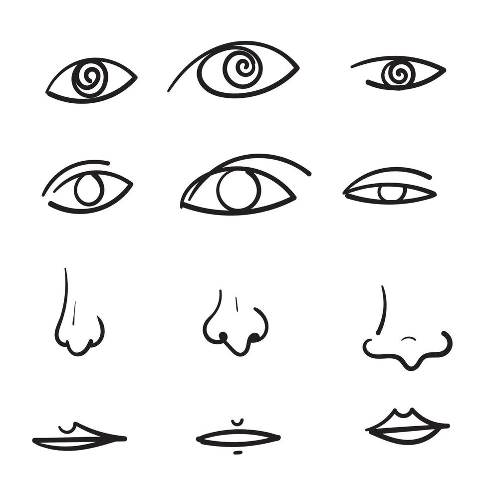 hand drawn doodle human eyes nose lips illustration vector