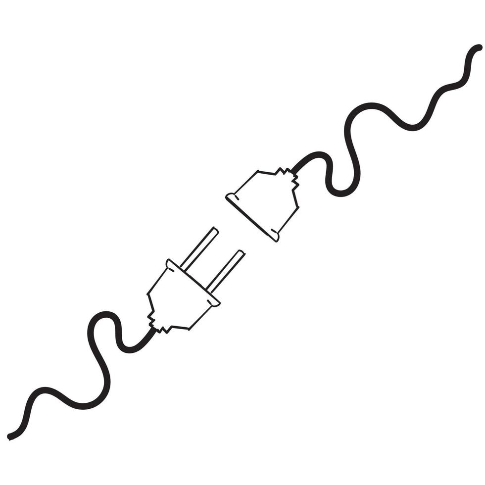 toma eléctrica dibujada a mano con un enchufe. símbolo para el concepto de conexión y desconexión. concepto de conexión de error 404. Enchufe eléctrico y toma de corriente desenchufados.doodle vector