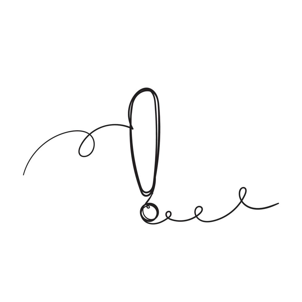 hand drawn exclamation mark icon sign with doodle line art style vector
