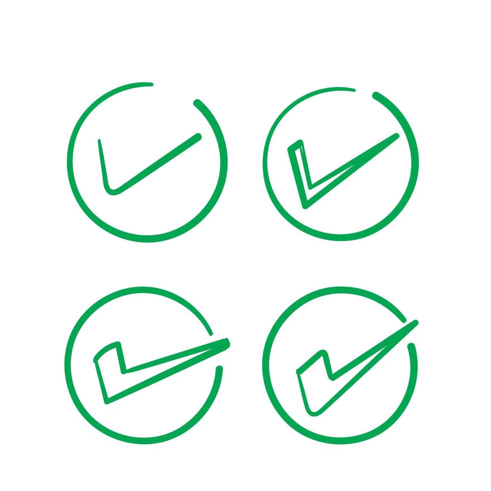 hand drawn Check mark vector icon. Checkmark right symbol tick sign. Ok button correct circle icon.doodle