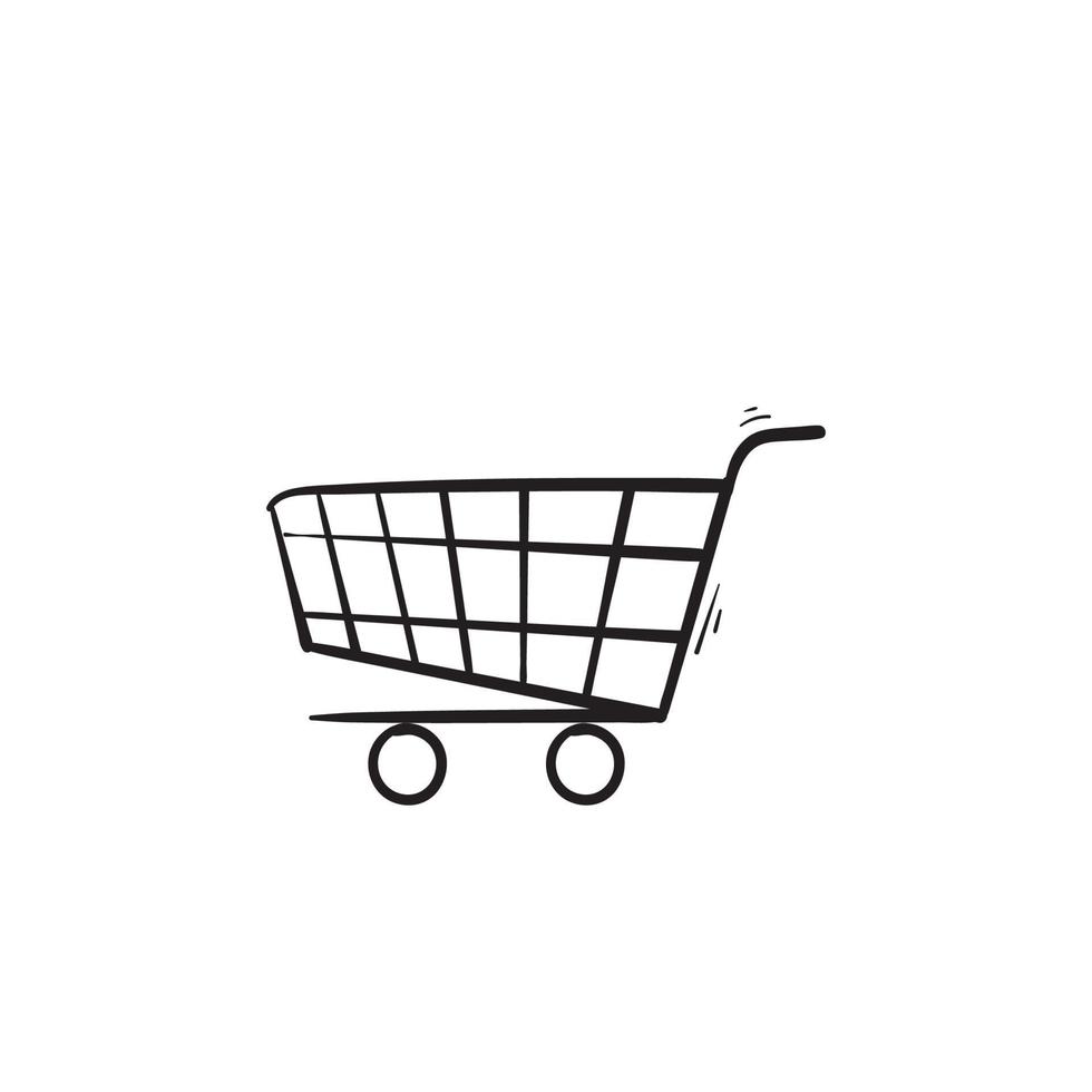 hand drawn shopping cart icon illustration doodle style vector