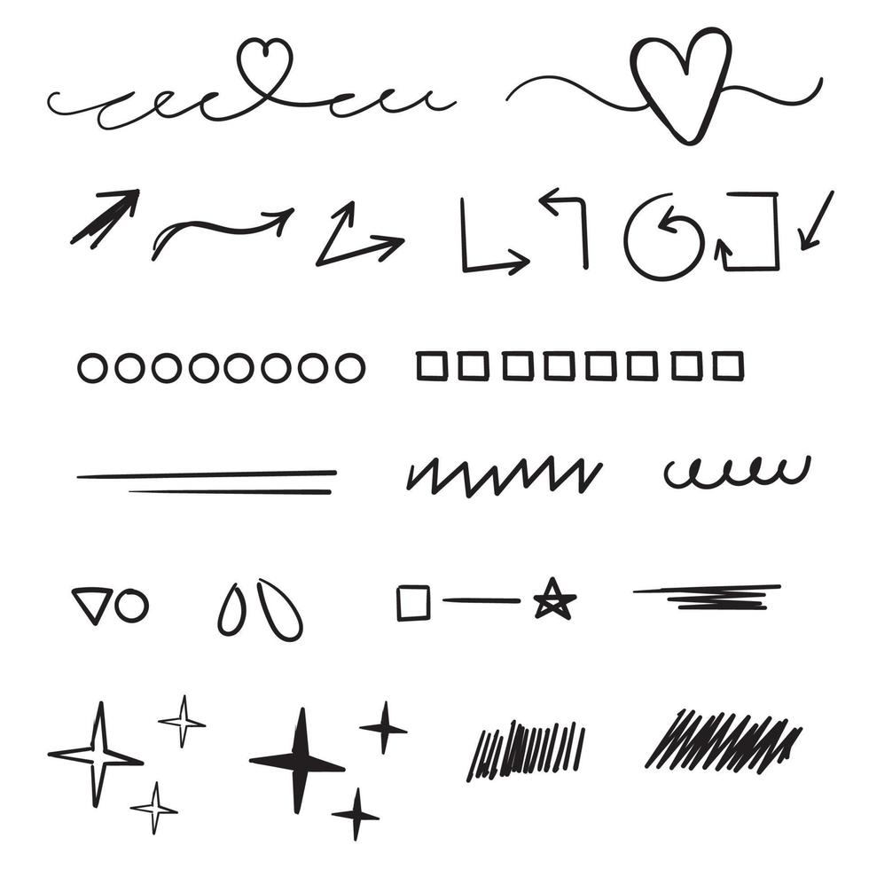 hand drawn Set of doodle elements. Black and white linear pattern. Sketch style vector collection. cartoon style vector isolated