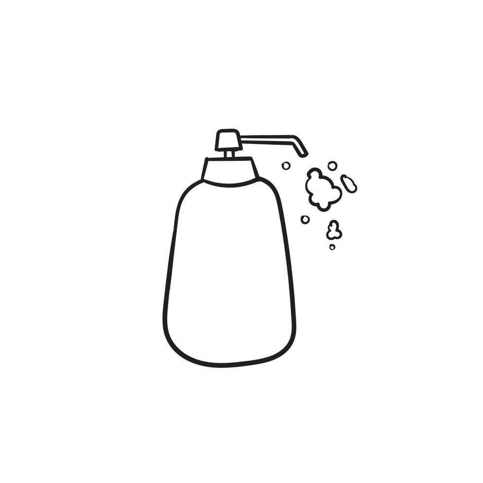 botella de jabón, laca para el cabello, ilustración de perfume para lavarse las manos, el cuerpo y el baño. vector de estilo doodle dibujado a mano