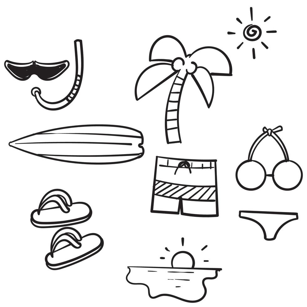 hand drawn summer illustration collection icon symbol with doodle cartoon style vector