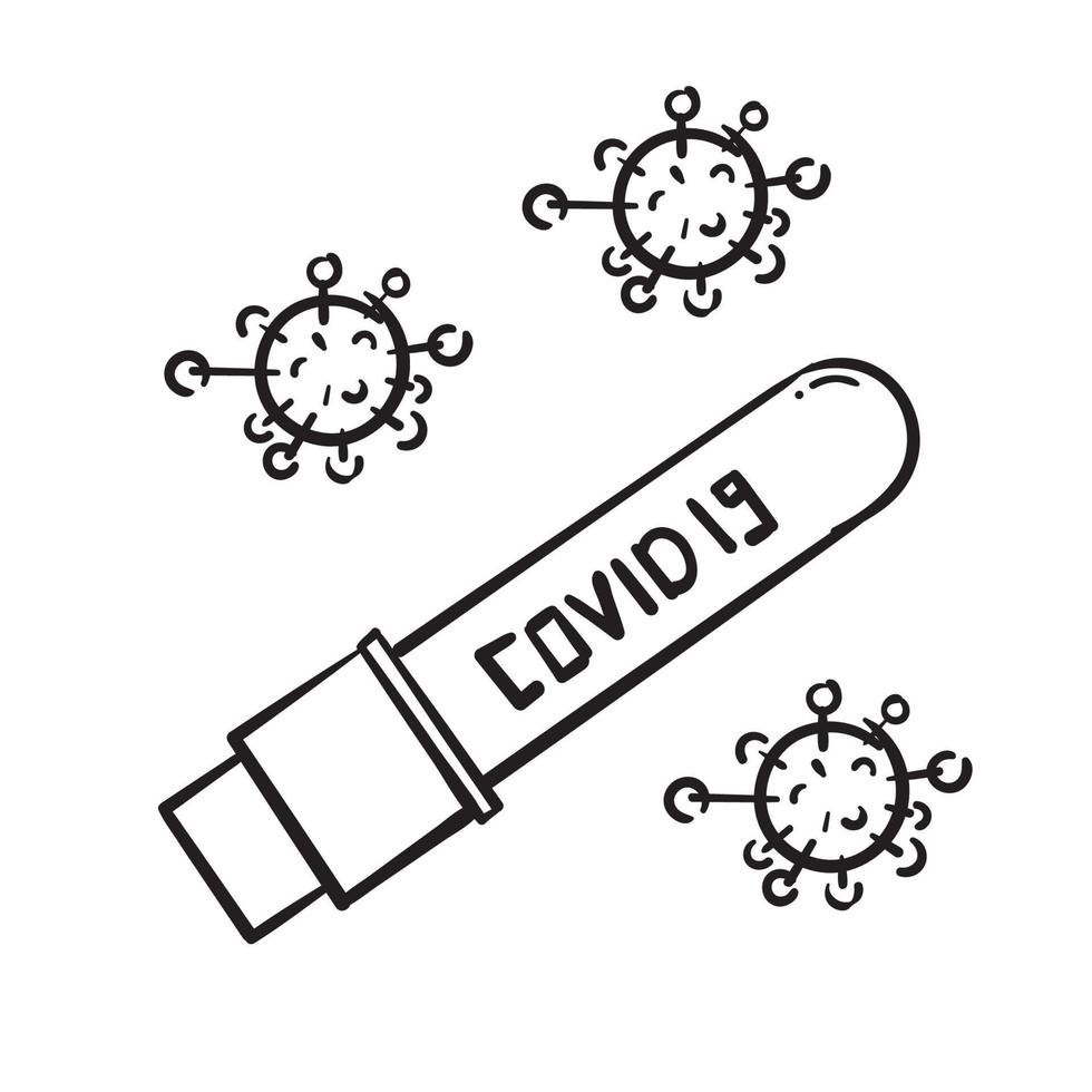 hand drawn blood test tube for virus, bacteria, covid 19 virus and more. doodle vector