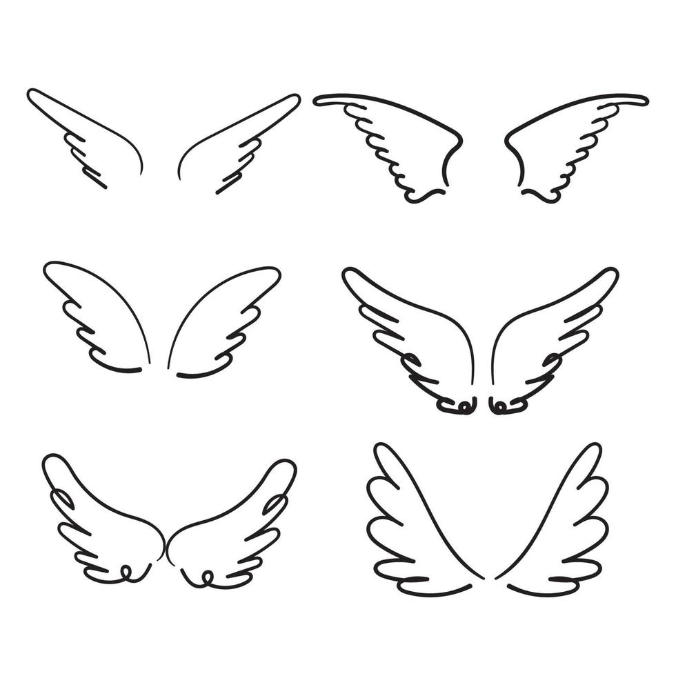 hand drawn doodle angel wings illustration cartoon style vector