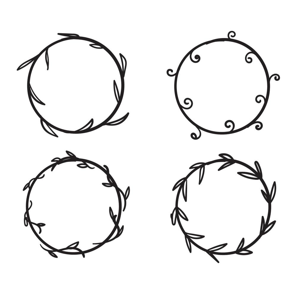 hand drawn doodle flower wreath illustration with line art style vector isolated