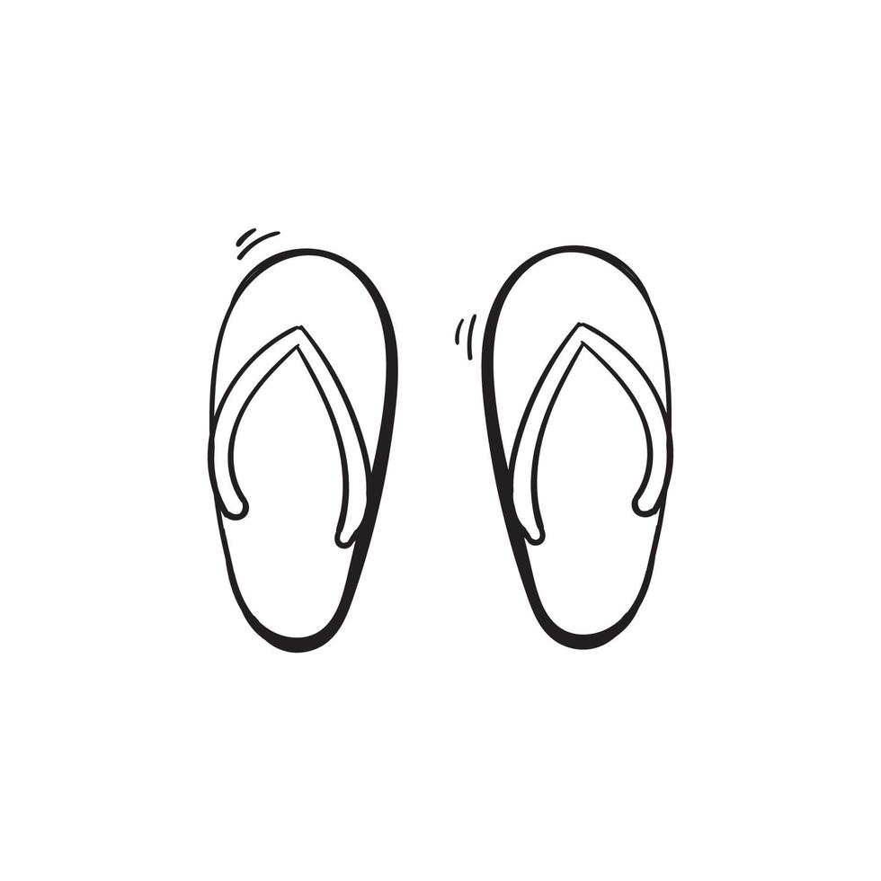 Doodle icono de ilustración de sandalia flip flop con estilo de arte de línea dibujada a mano vector