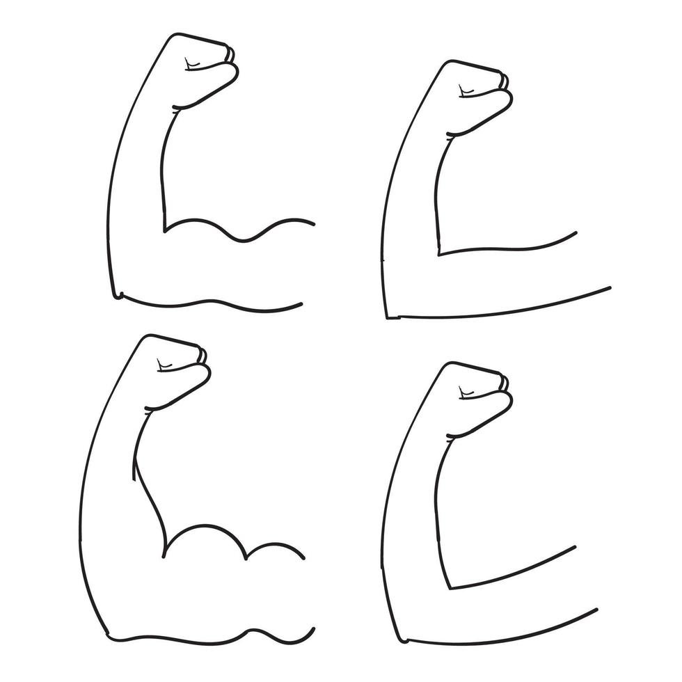 dibujado a mano doodle musculoso brazo bíceps ilustración vector aislado