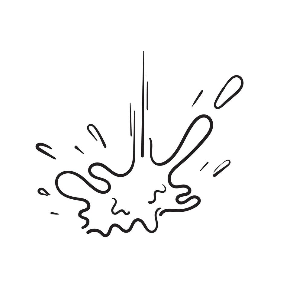 salpicaduras dibujadas a mano, pintura líquida o explosión de agua con gotas. estilo doodle vector