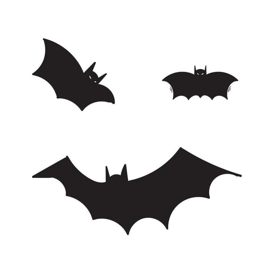 hand drawn Horror black bats group isolated on white vector Halloween background. Silhouettes of flying bats traditional Halloween symbols on white.doodle