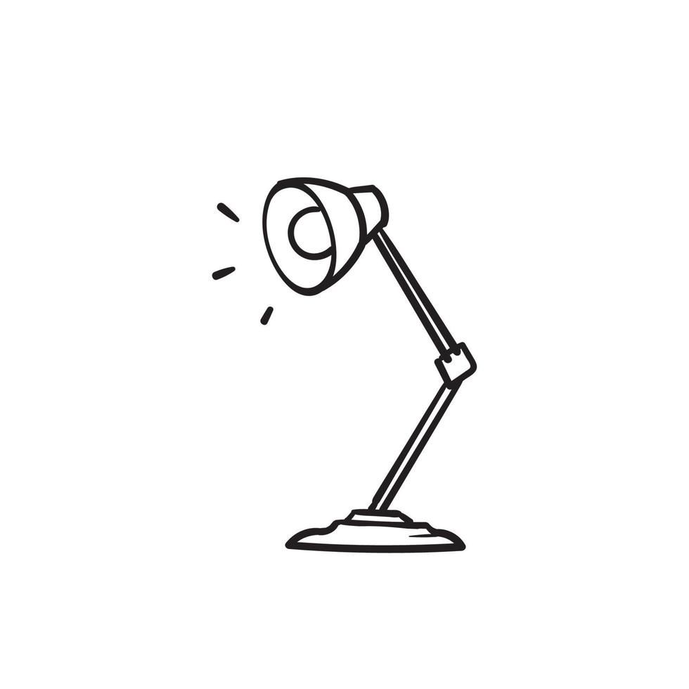 lámpara de escritorio dibujada a mano, lámpara de mesa, estilo de dibujos animados de doodle de lámpara de arquitecto vector