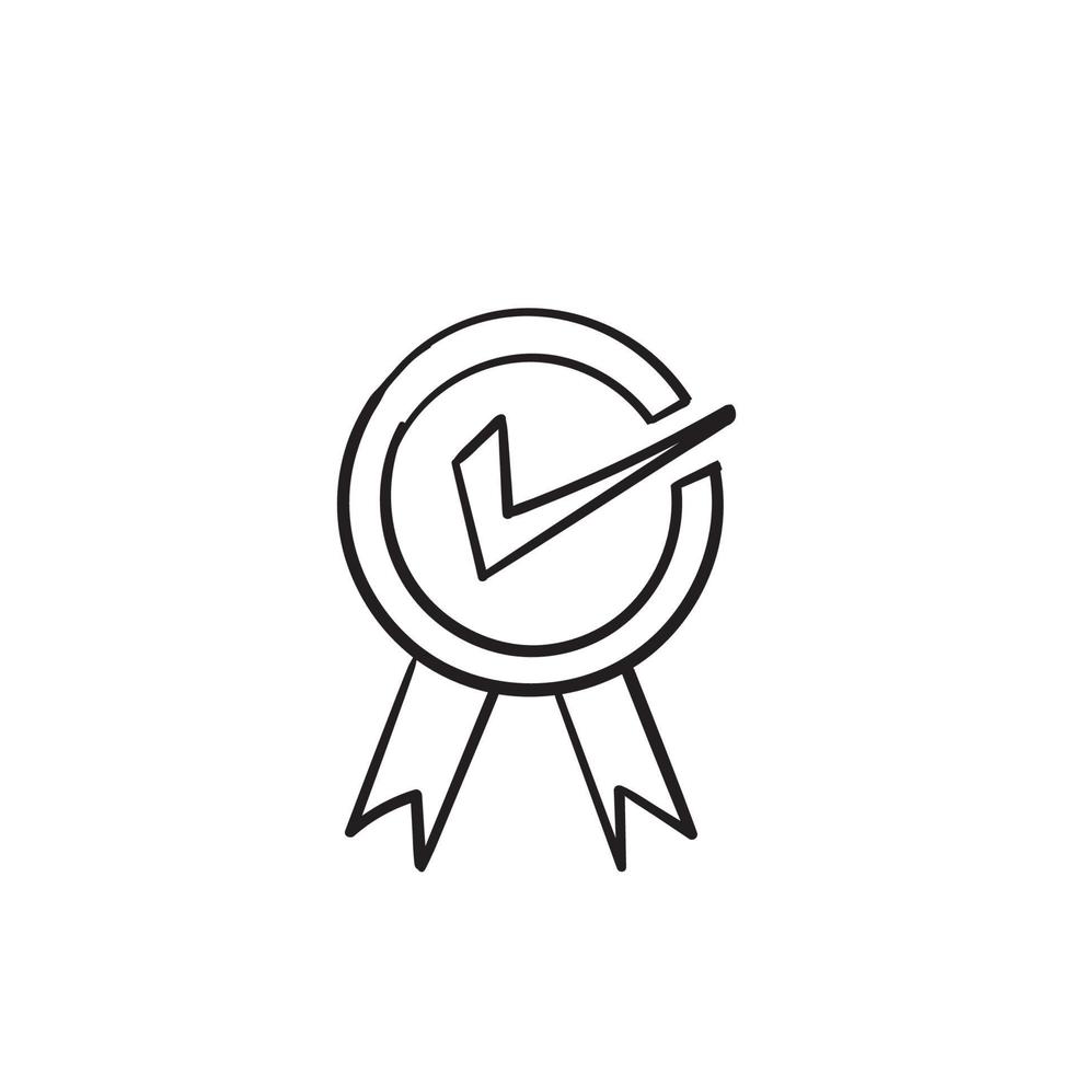 cinta dibujada a mano, icono de marca de verificación, plantilla de logotipo de vector de emblema doodle