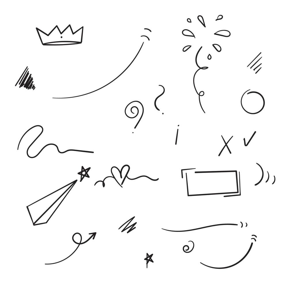 hand drawn doodle element collection with cartoon style vector