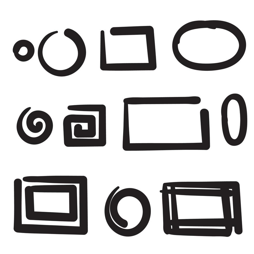 hand drawn circle and square frame collection illustration with doodle style vector isolated