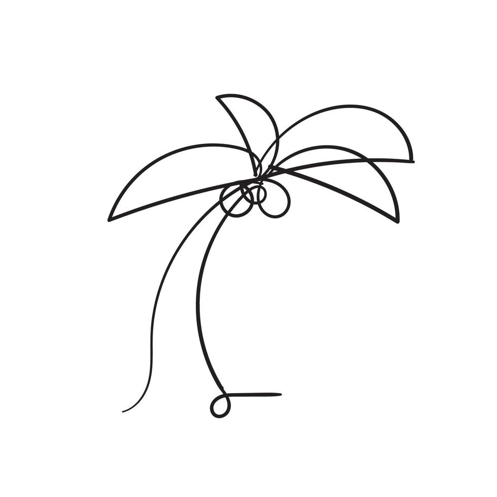 hand drawn doodle coconut tree illustration with continuous line drawing vector