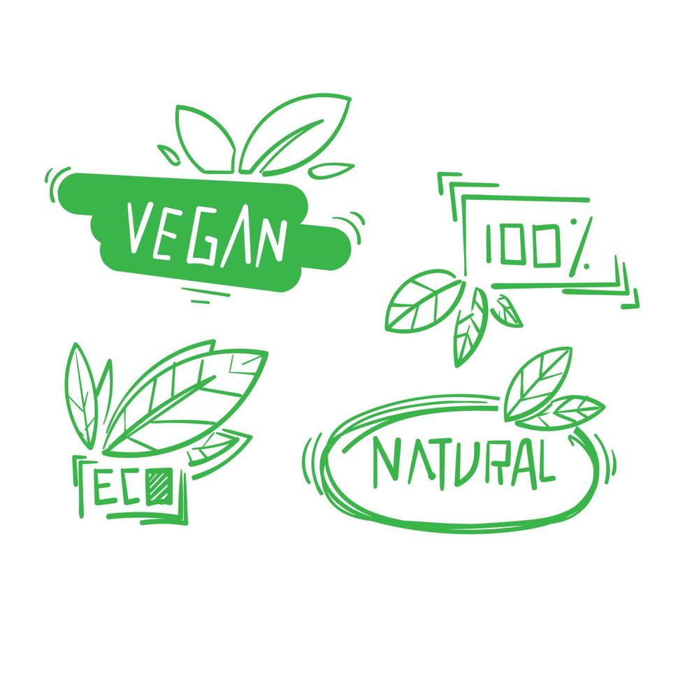 hand drawn Vegan symbol. Fresh nature product badge, healthy vegetarian food products and natural ecological foods labels. Eco market tag design, doodle vector