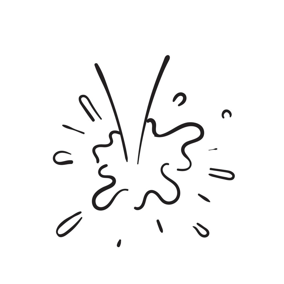 Hand drawn splash, liquid paint or water explosion with drops. doodle style vector