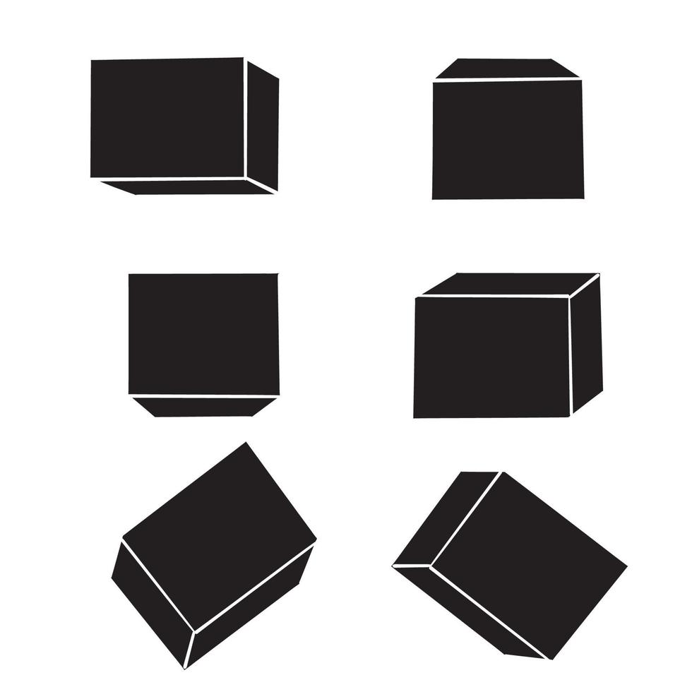 maqueta de caja dibujada a mano. cajas de embalaje en blanco, vista en perspectiva de cubo y maquetas de paquetes de productos doodle vector