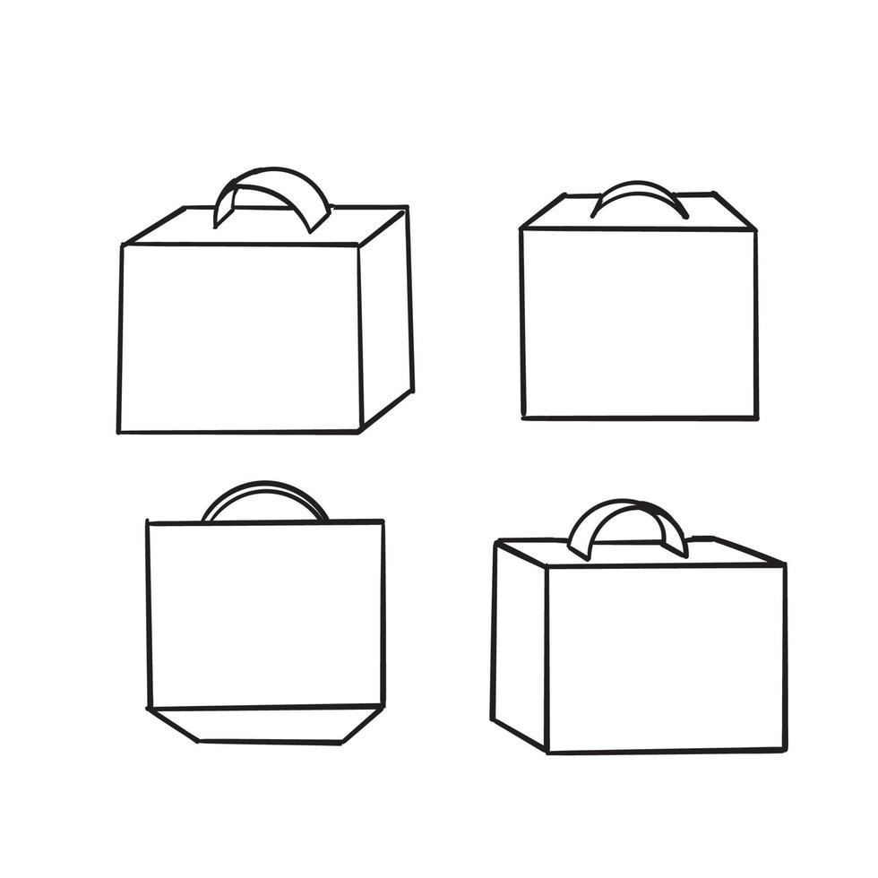 hand drawn box mockup. Blank packaging boxes, cube perspective view and product package mockups doodle vector