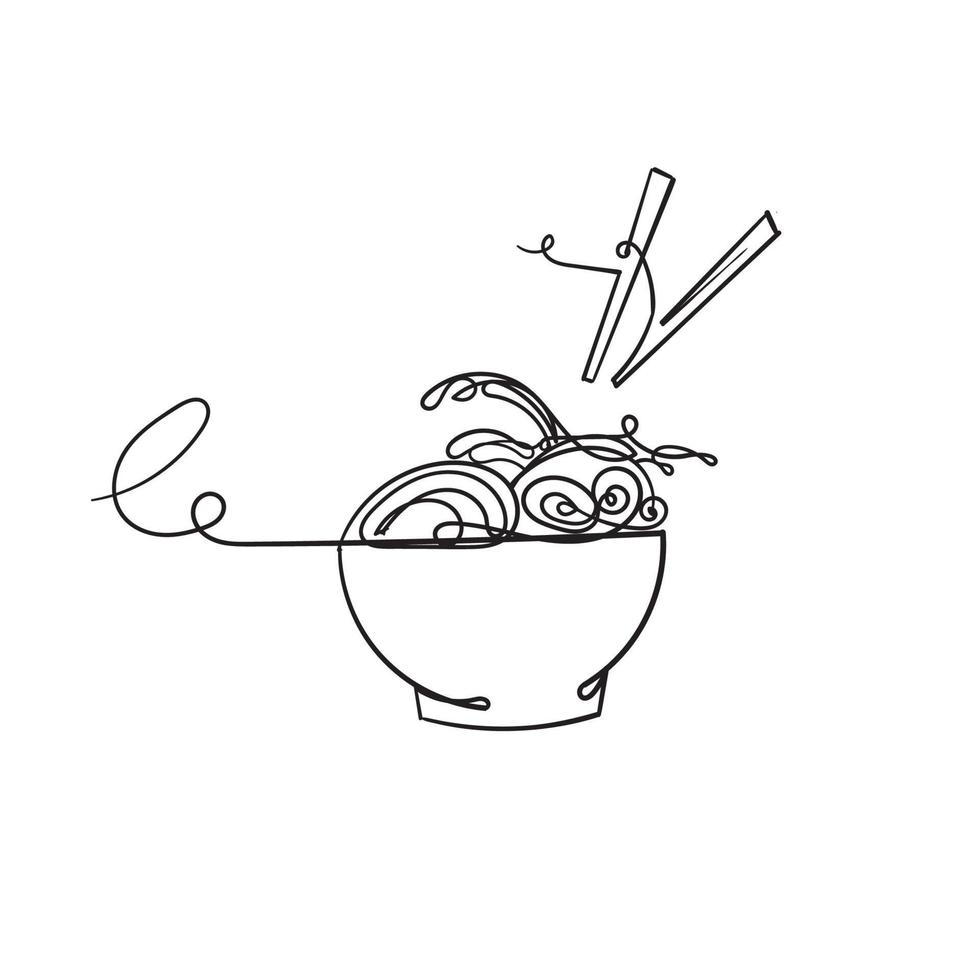 hand drawn doodle asian food noodle illustration with continuous line art style vector