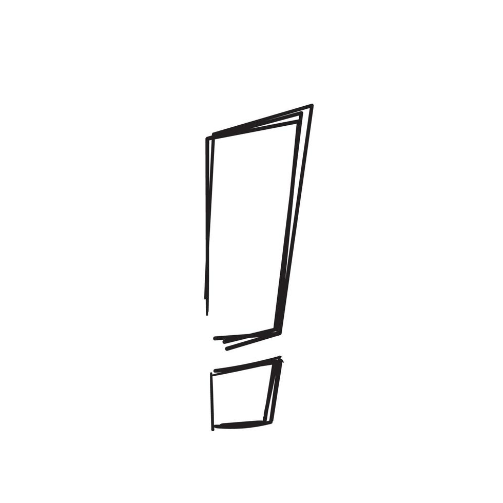 hand drawn exclamation mark icon sign with doodle line art style vector