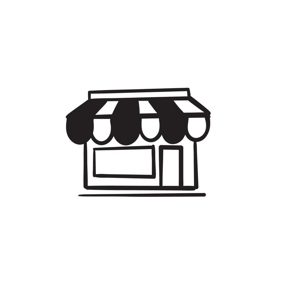 Ilustración de icono de tienda dibujado a mano con vector de estilo doodle aislado en blanco