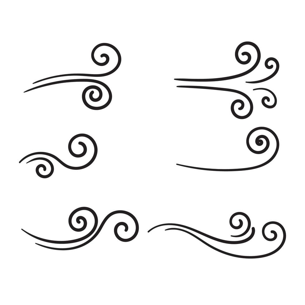 Dibujado a mano viento doodle soplo, diseño de ráfaga aislado sobre fondo blanco vector