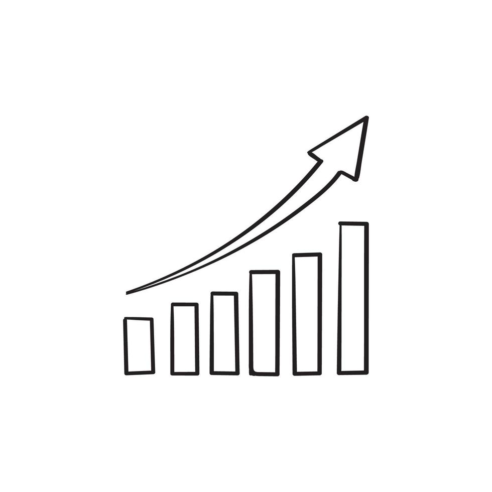 hand drawn Growing bar graph icon in black on a white background. doodle style Vector illustration