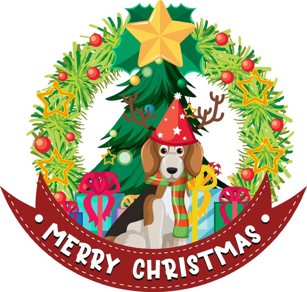 Merry Christmas banner with Beagle dog vector