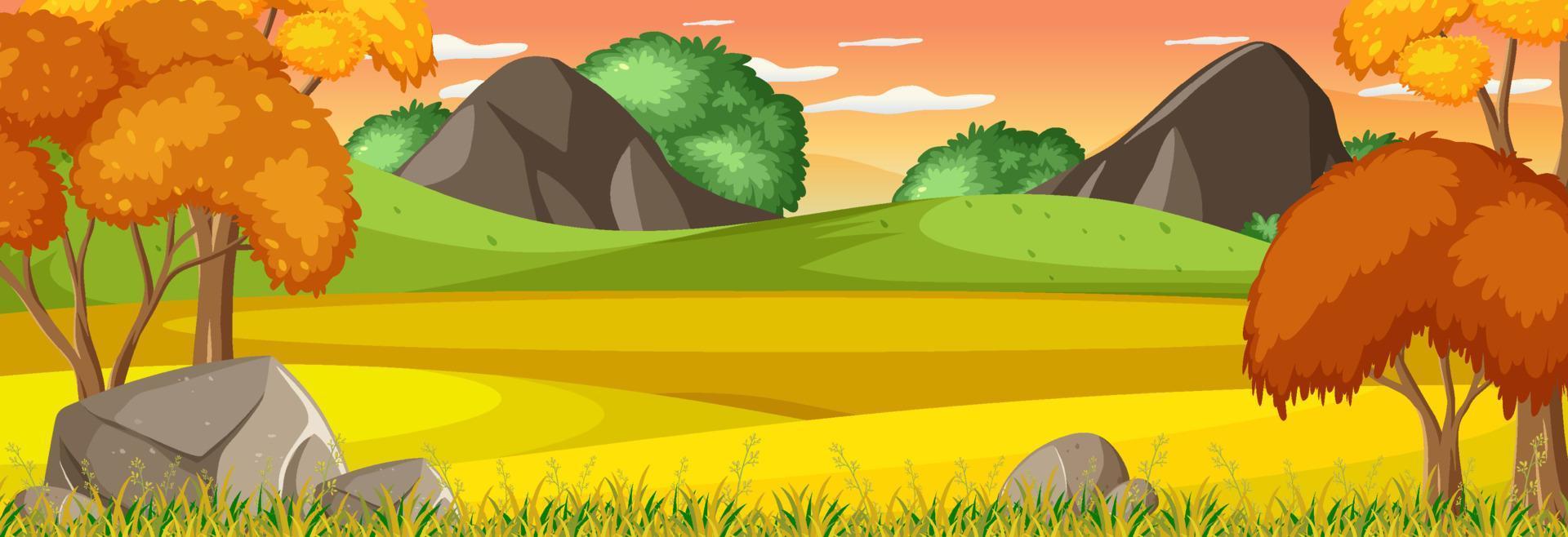 Nature panorama scene with many trees in the meadow vector